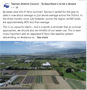 Tasman District Council water conservation warning 
